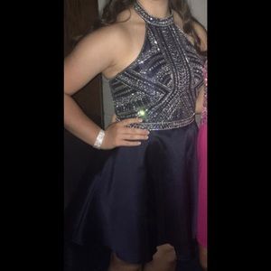 navy blue satin dress